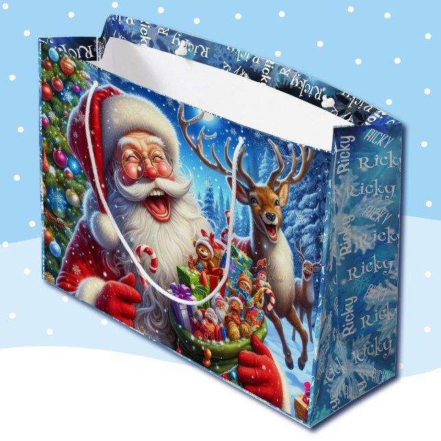 Santa Reindeer Share a Joke Add Child's Name Large Gift Bag (Creator Uploaded)