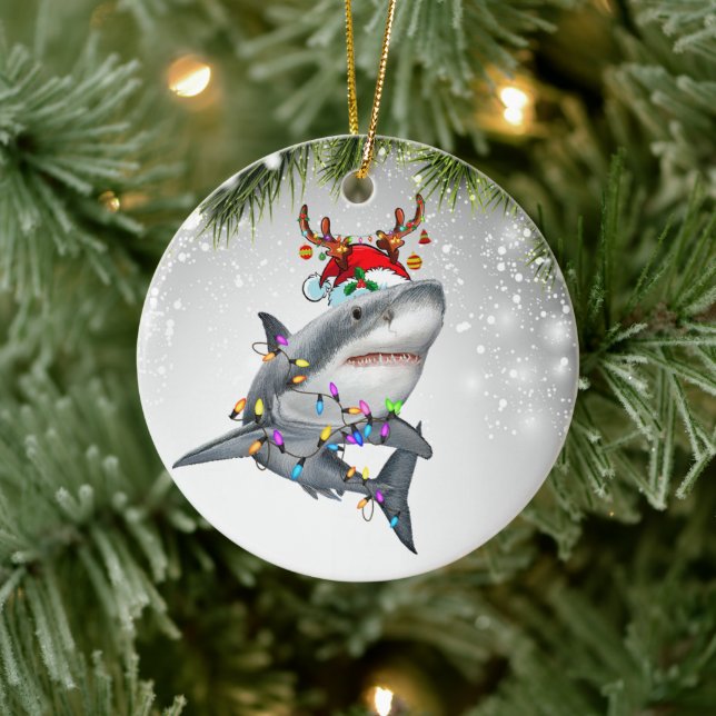 Santa Reindeer Shark Gift For Shark Lover  Ceramic Tree Decoration (Tree)