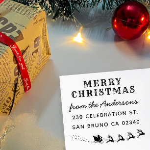 Santa & Reindeer Sleigh Christmas Return Address Self-inking Stamp