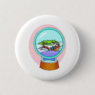 Santa Reindeer Snow Globe 6 Cm Round Badge