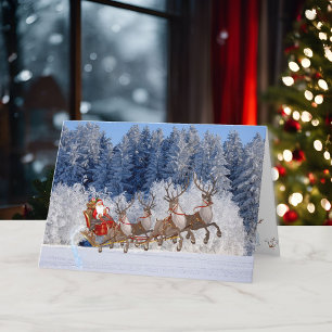 Santa Reindeer Snow Pine Trees Add Names Holiday  Card