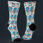 Santa, Reindeer, Snowman Christmas Socks<br><div class="desc">* Illustration Santa Claus, a reindeer and a snowman with mittens, a scarf and Santa Hat. * Available in two style options. * Resize the pattern for a larger or smaller print. * Choose background colour of your choice. * Click the CUSTOMIZE button to get started. * {Currently, this design...</div>