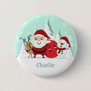 Santa, Reindeer & Snowman custom name button