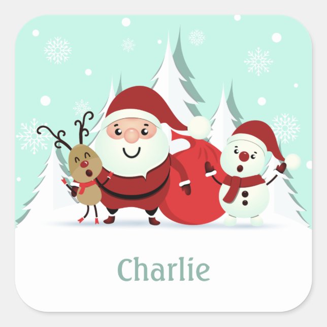 Santa, Reindeer & Snowman custom name stickers (Front)