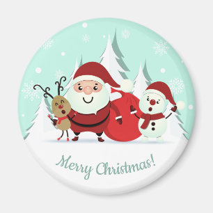 Santa, Reindeer & Snowman custom text magnet