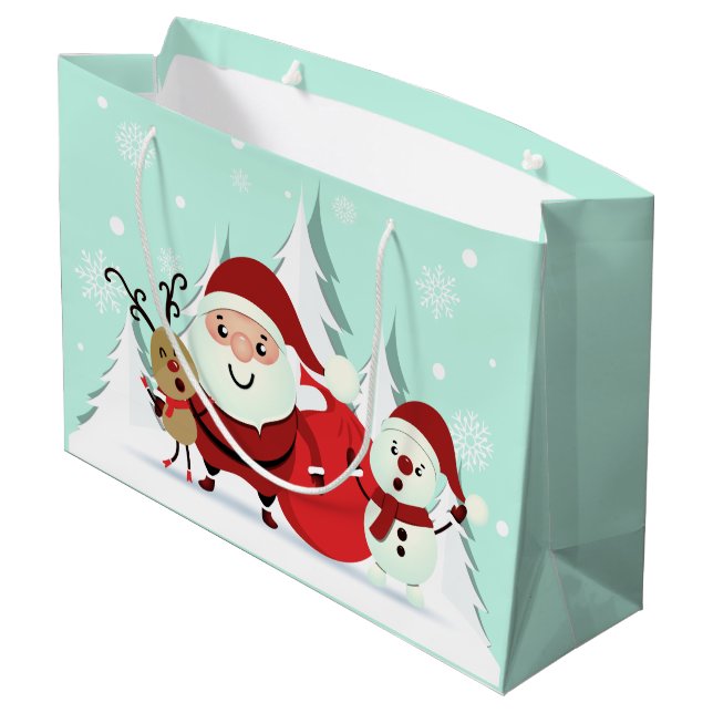 Santa, Reindeer & Snowman large Christmas gift bag (Back Angled)