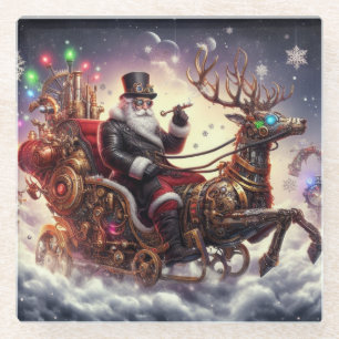 Santa/Reindeer steampunk Christmas/winter Glass Coaster