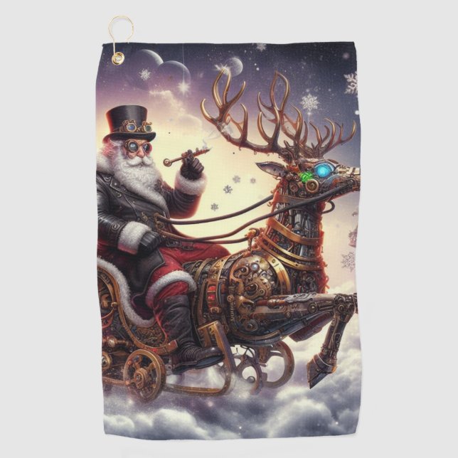 Santa/Reindeer steampunk Christmas/winter Golf Towel (Front)