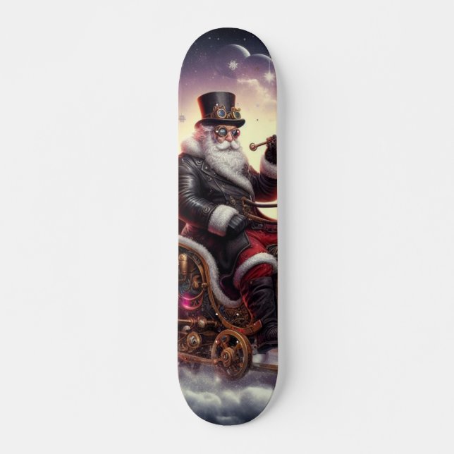 Santa/Reindeer steampunk Christmas/winter Skateboard (Front)