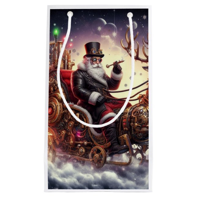 Santa/Reindeer steampunk Christmas/winter Small Gift Bag (Front)