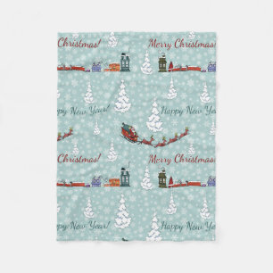 santa reindeer team fleece blanket