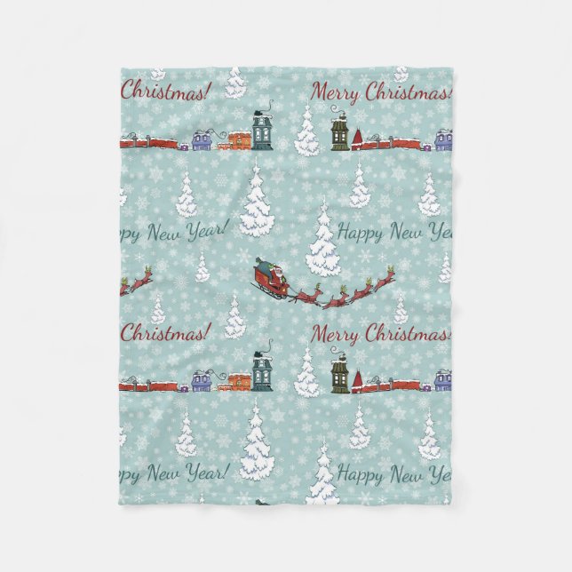 santa reindeer team fleece blanket (Front)