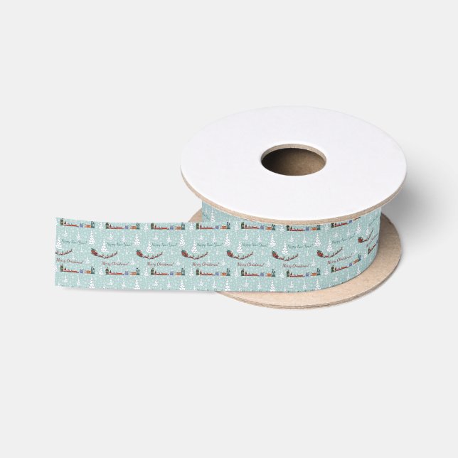 santa reindeer team satin ribbon (Spool)