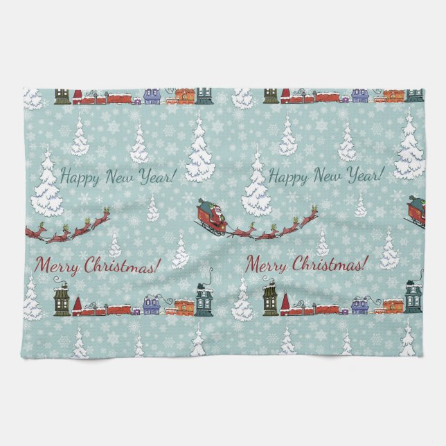 santa reindeer team tea towel (Horizontal)