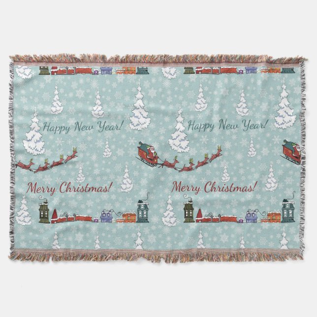 santa reindeer team throw blanket (Front)