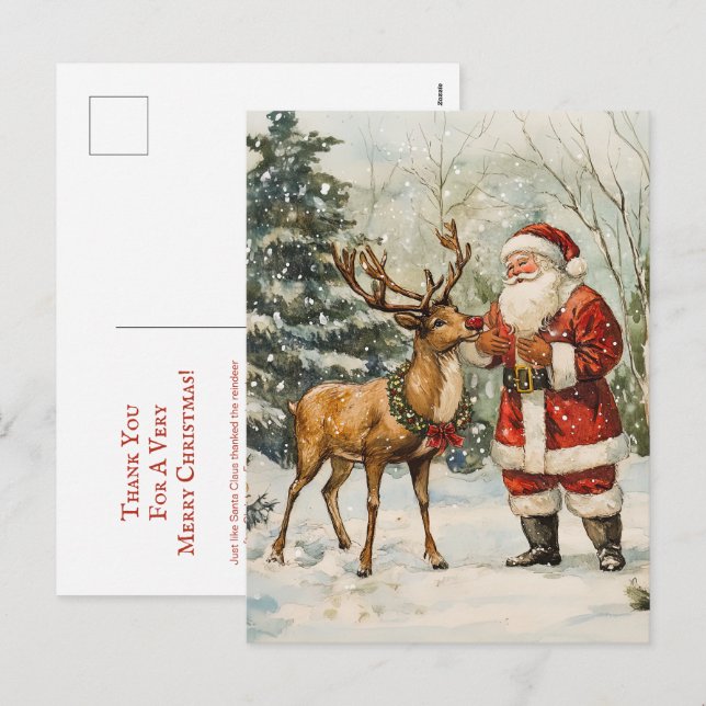 Santa Reindeer Thank You Christmas Postcard (Front/Back)