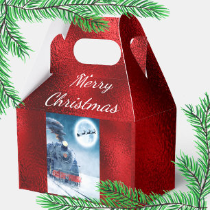 Santa Reindeer Train Snow Red Foil Favour Box