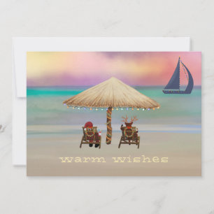 Santa Reindeer Tropical Island Summer Holiday Card
