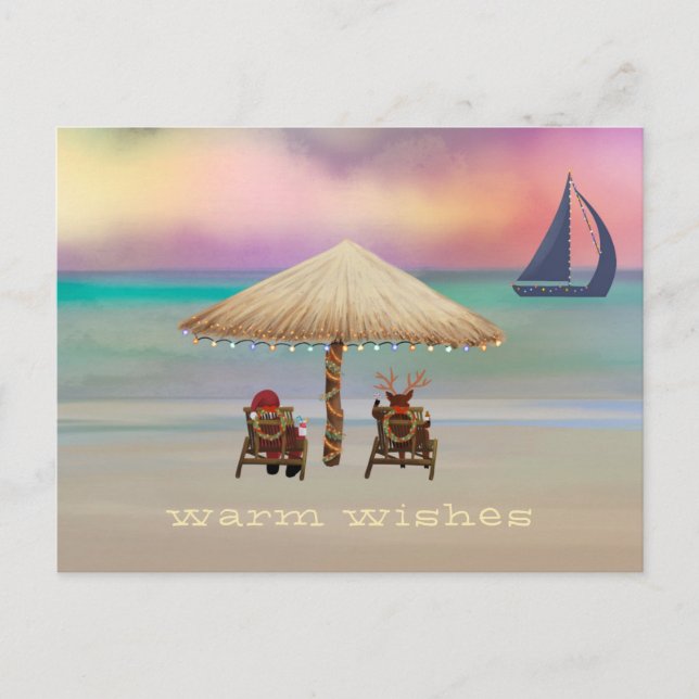 Santa Reindeer Tropical Island Summer Holiday Postcard (Front)