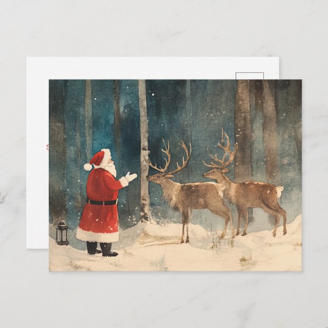 Santa Reindeer Vintage Christmas Holiday Postcard (Front/Back)