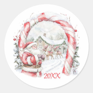 Santa Reindeers Candy Cane Christmas Sticker