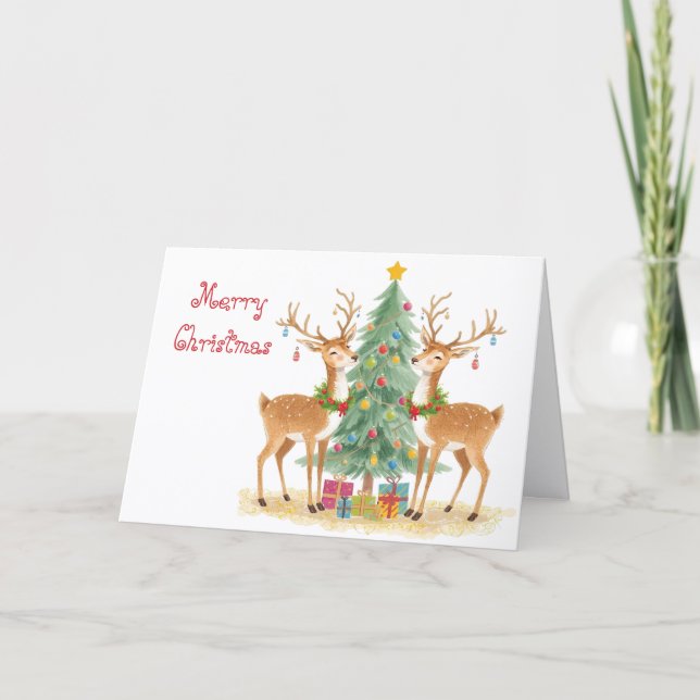Santa reindeers helpers & whimsical Christmas Card (Front)