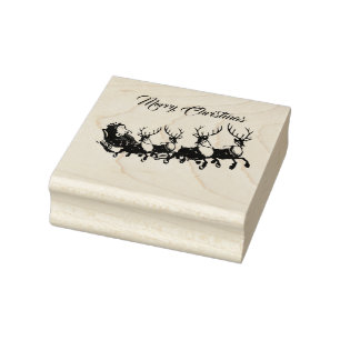 Santa Reindeers Merry Christmas Rubber Stamp
