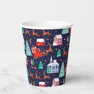 Santa & Reindeers Night Christmas Nordic Village Paper Cups