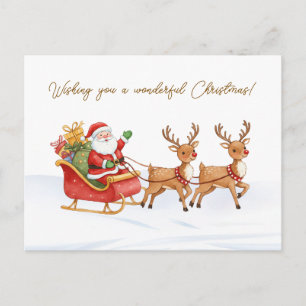 Santa Reindeers Sleigh Christmas Postcard