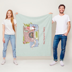 Santa Relaxing by the Fireplace with Easter Bunny  Fleece Blanket