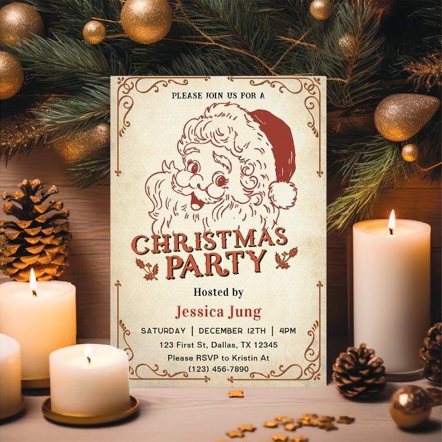 Santa Retro Christmas Party Invitation (Creator Uploaded)