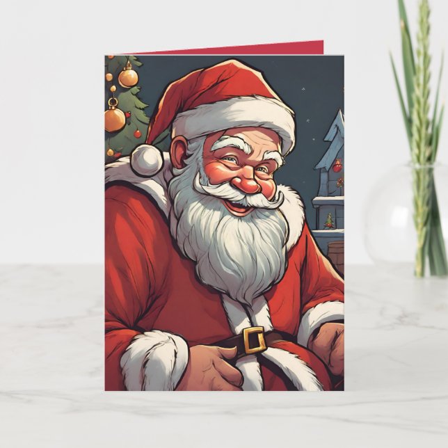 Santa Retro Concept Art Folded Holiday Card (Front)