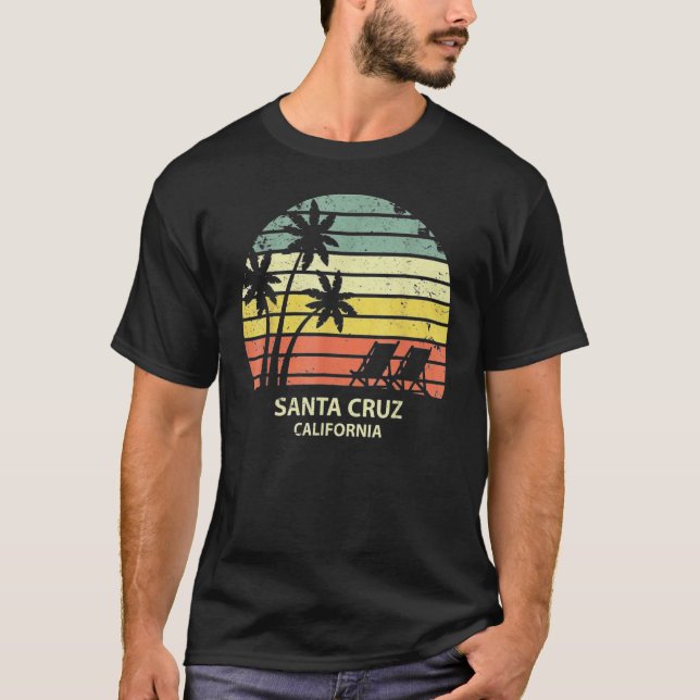 Santa Retro Cruz California Beach Sunset T-Shirt (Front)