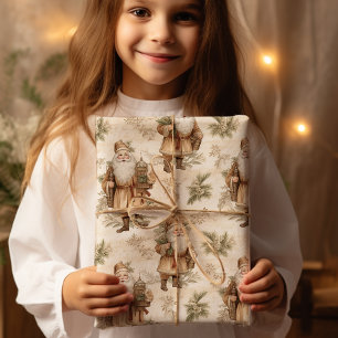  Santa Retro Gold Vintage Wrapping Paper