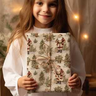  Santa Retro Gold Vintage Wrapping Paper