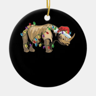 Santa Rhino Christmas Lights Rhino Lover Christmas Ceramic Tree Decoration