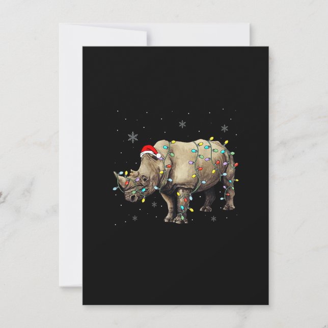 Santa Rhino Christmas Lights Rhino Lover Xmas Funn Invitation (Front)