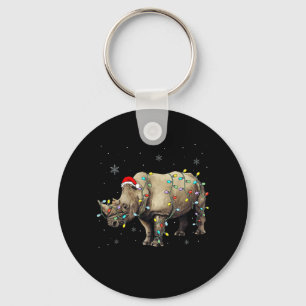 Santa Rhino Christmas Lights Rhino Lover Xmas Funn Key Ring