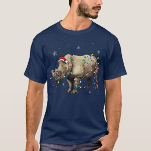 Santa Rhino Christmas Lights Rhino Lover Xmas Funn T-Shirt
