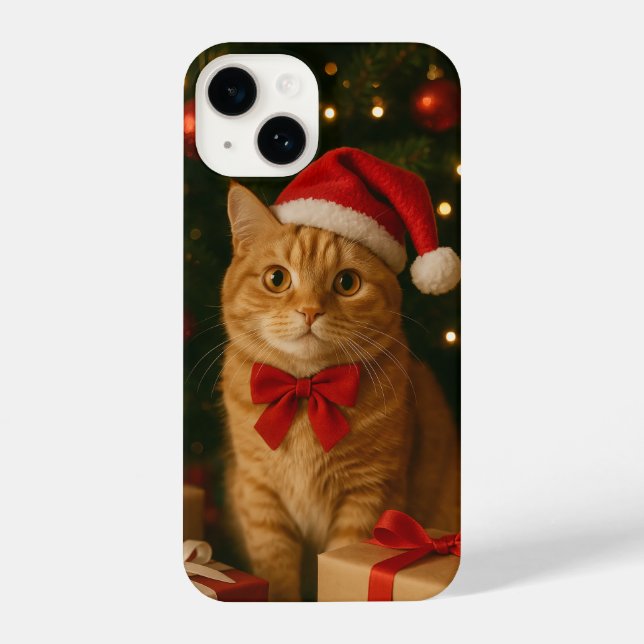 Santa Ribbon Cat iPhone 14 Case (Back)