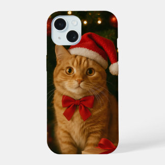 Santa Ribbon Cat iPhone 15 Case