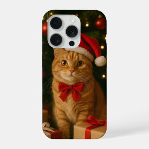 Santa Ribbon Cat iPhone 15 Pro Case