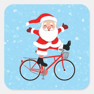 Santa rides a Bicycle Square Sticker