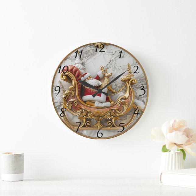 Santa rides a sleigh with reindeer large clock (Home)
