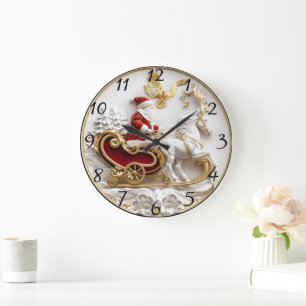 Santa rides his sleigh through winter large clock