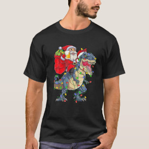 Santa Riding A Dinosaur Christmas Tree T Rex Drink T-Shirt