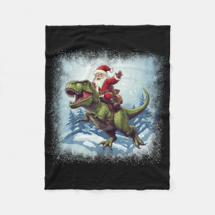 Santa Riding A Dinosaur T-rex Funny Christmas  Fleece Blanket