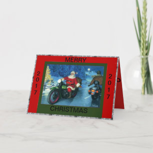 SANTA RIDING A MOTORCYCLE CHRISTMAS CARD