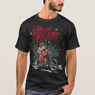 Santa Riding A Motorcycle Christmas T-Shirt