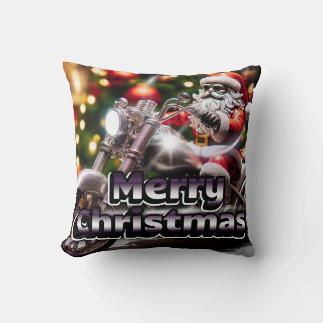  Santa riding a motorcycle Cushion (Front)